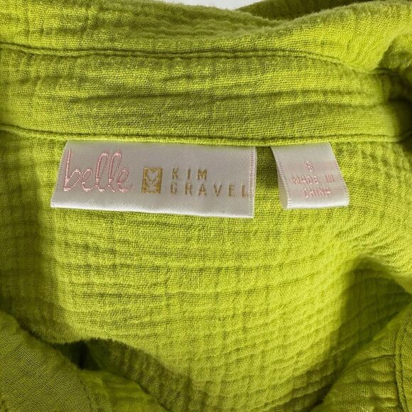 Belle Kim Gravel Lime Green 100% Cotton Gauze Button Down - Women’s S - Picture 6 of 8
